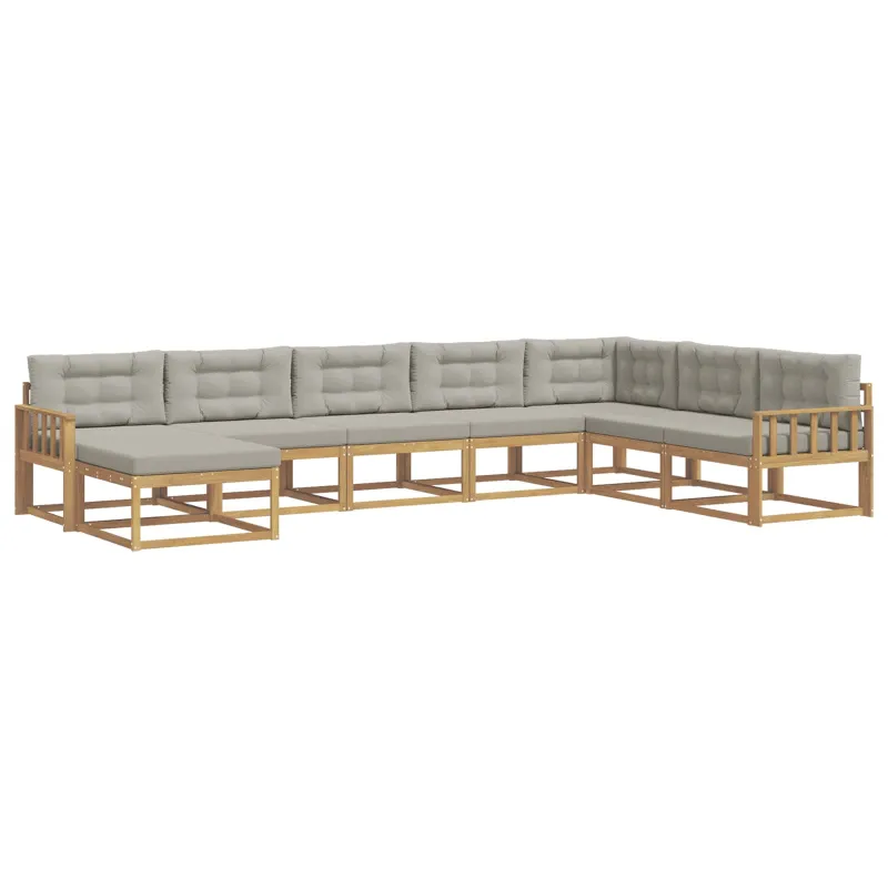 Lauko sofos komplektas 8 pcs Balta ir šviesiai pilka