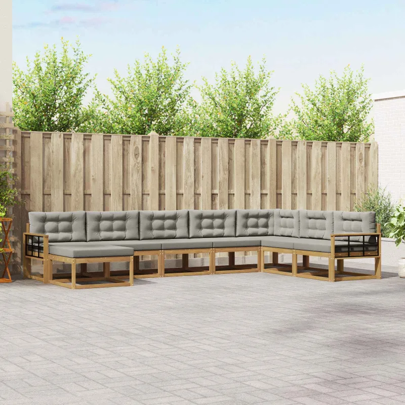 Lauko sofos komplektas 8 pcs Balta ir šviesiai pilka