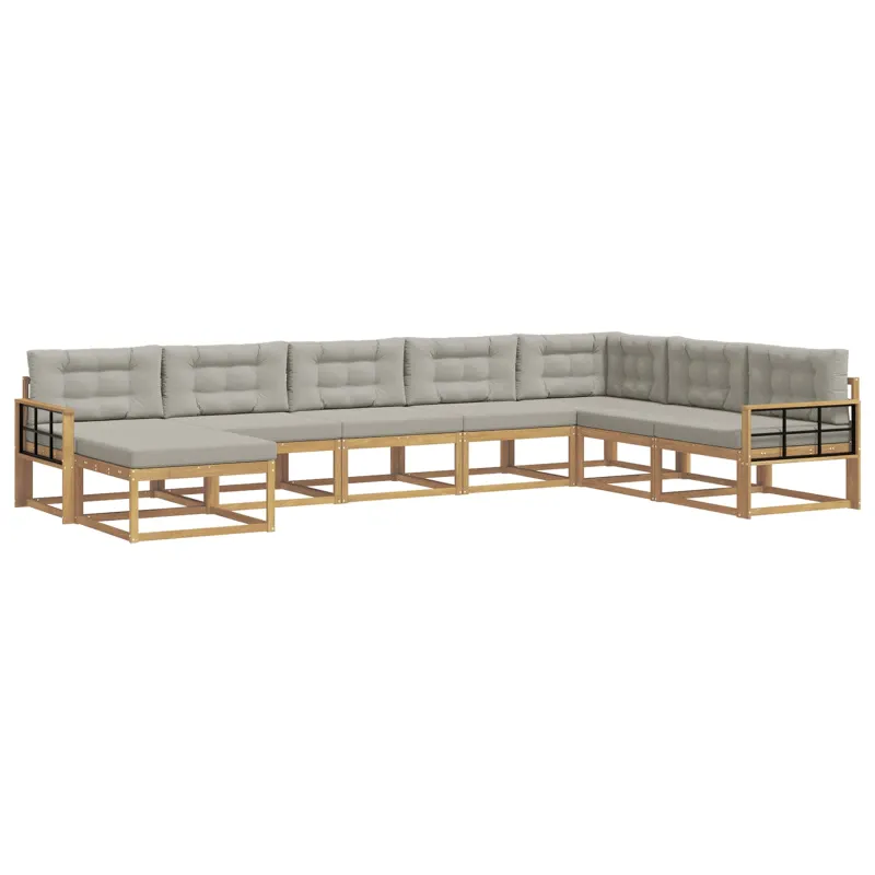 Lauko sofos komplektas 8 pcs Balta ir šviesiai pilka