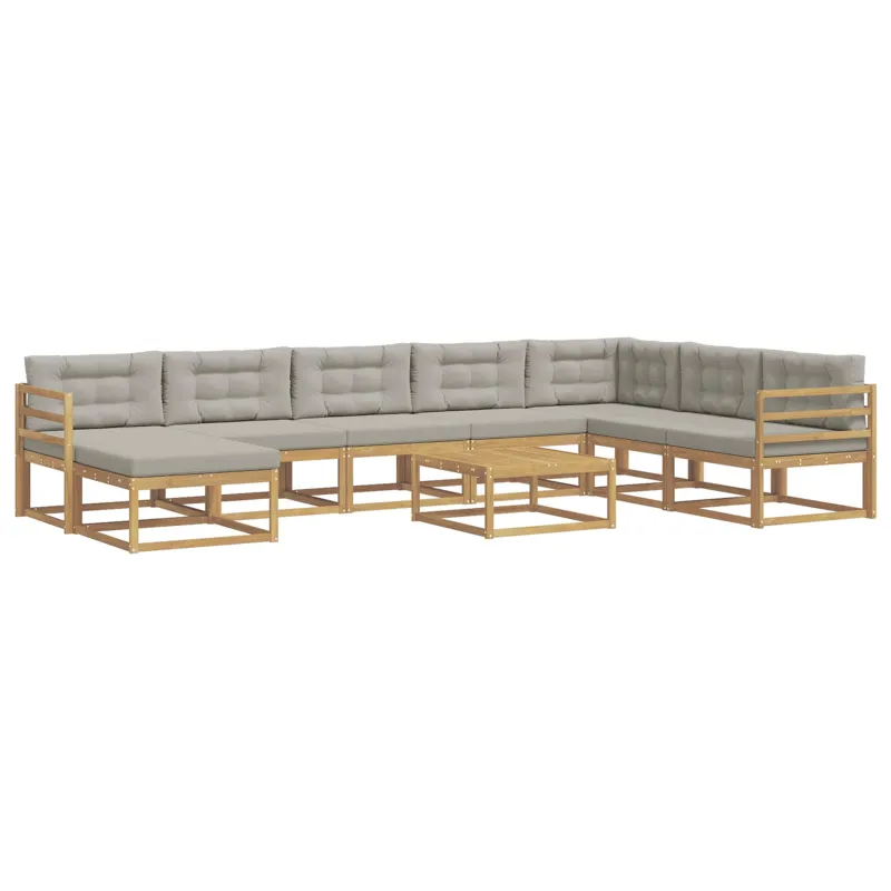Lauko sofos komplektas 9 pcs Balta ir šviesiai pilka