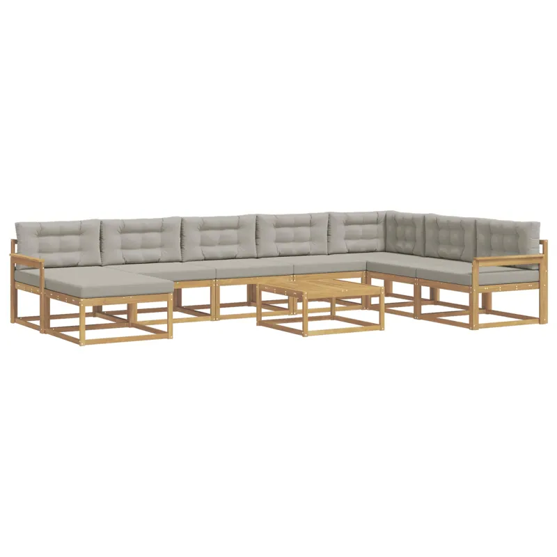 Lauko sofos komplektas 9 pcs Balta ir šviesiai pilka
