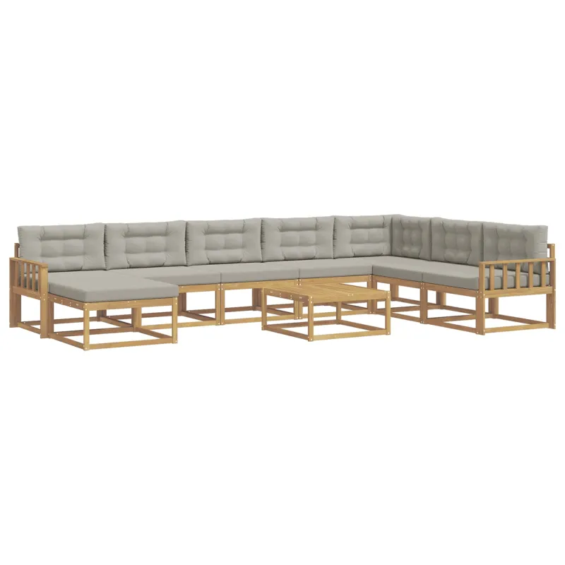 Lauko sofos komplektas 9 pcs Balta ir šviesiai pilka