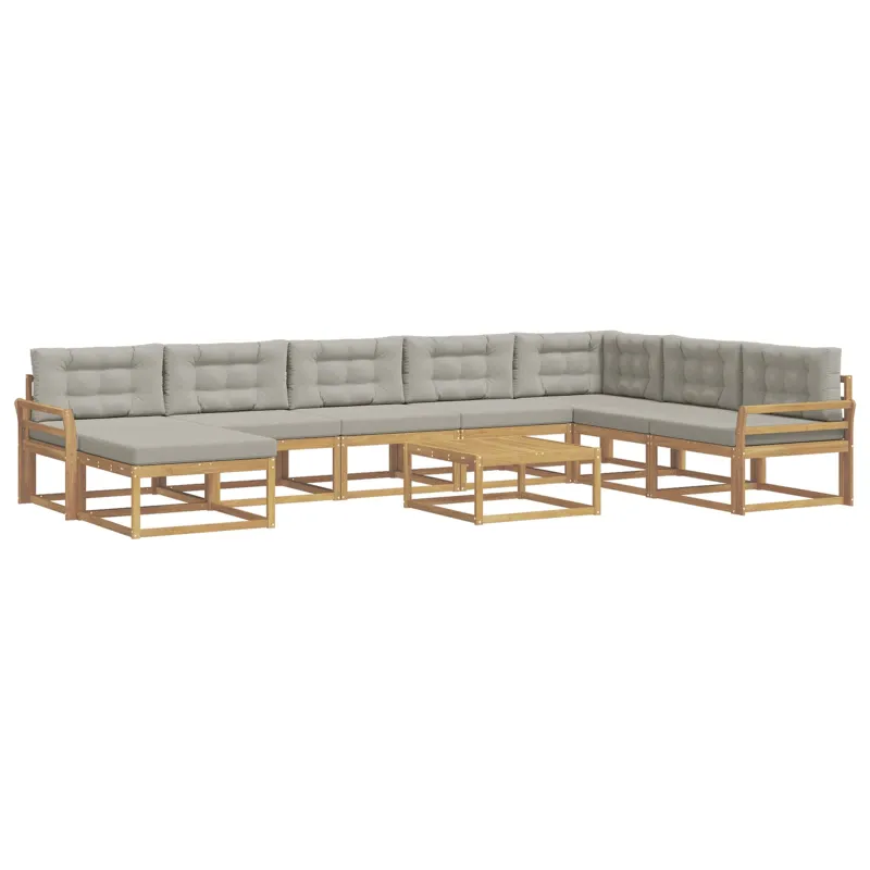 Lauko sofos komplektas 9 pcs Balta ir šviesiai pilka