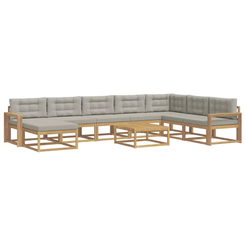 Lauko sofos komplektas 9 pcs Balta ir šviesiai pilka