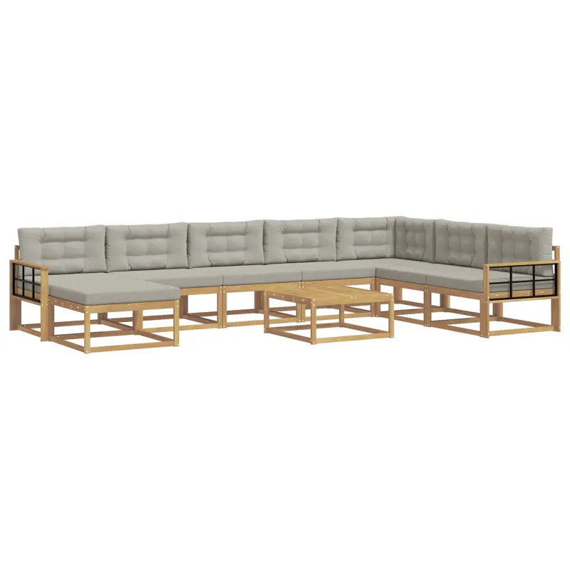 Lauko sofos komplektas 9 pcs Balta ir šviesiai pilka