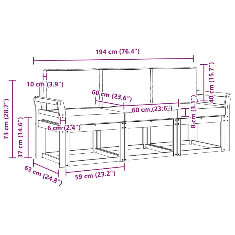 Lauko sofos komplektas 3 pcs