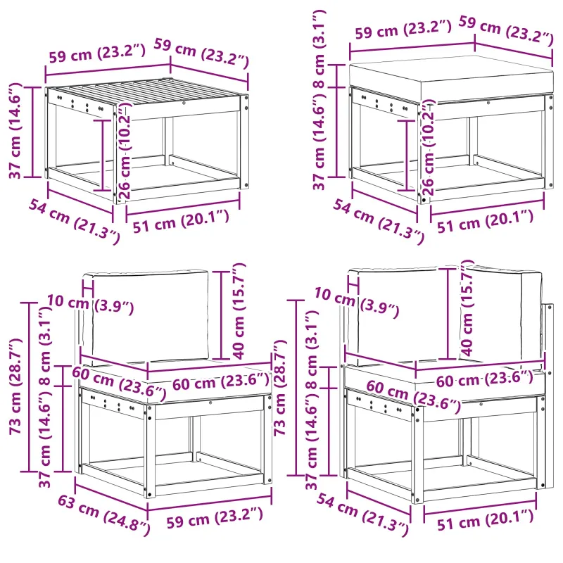 Lauko sofos komplektas su pagalve 9 pcs Balta ir kreminė
