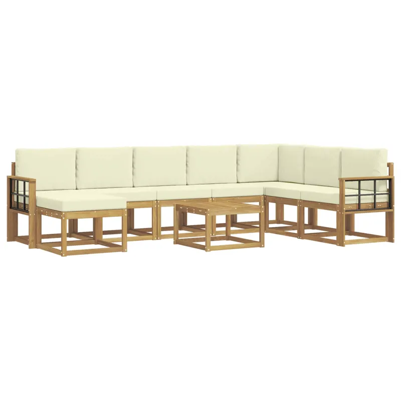 Lauko sofos komplektas su pagalve 9 pcs Balta ir kreminė