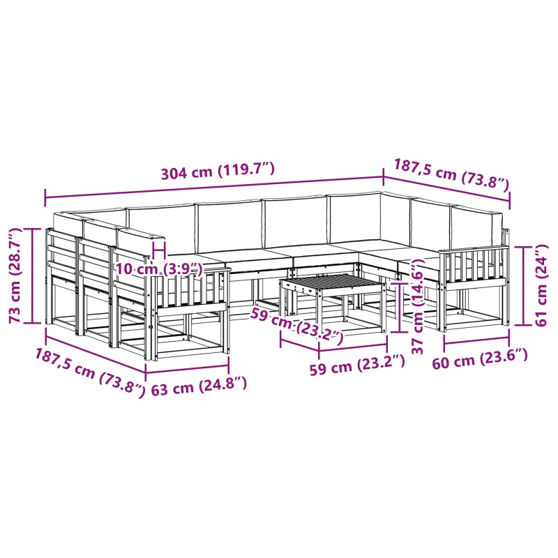 Lauko sofos komplektas 10 pcs Balta ir kreminė 59 x 59 x 37 cm