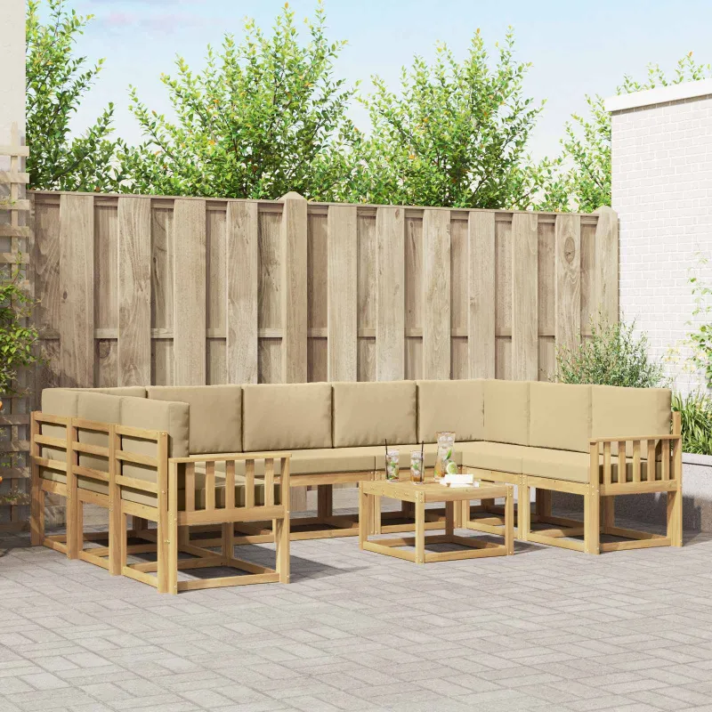 Lauko sofos komplektas 10 pcs Balta ir kreminė 59 x 59 x 37 cm