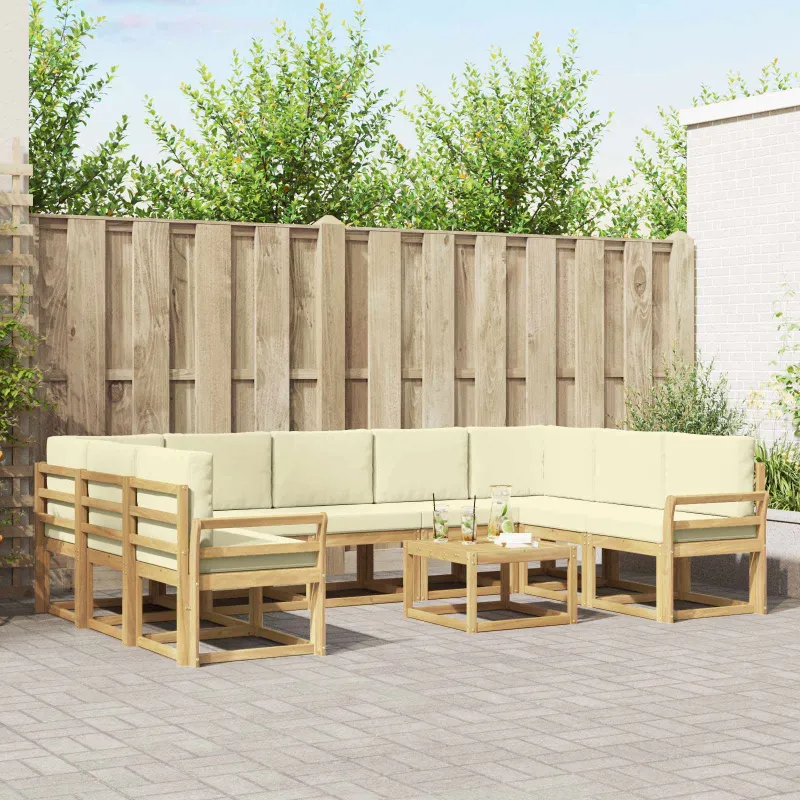 Lauko sofos komplektas 10 pcs Balta ir kreminė 59 x 59 x 37 cm