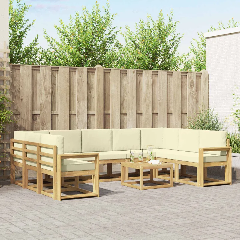 Lauko sofos komplektas 10 pcs Balta ir kreminė 59 x 59 x 37 cm