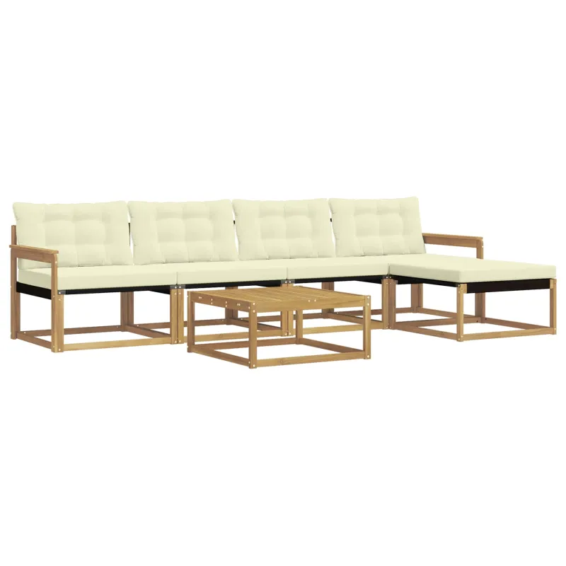 Lauko sofos komplektas 6 pcs Balta ir kreminė