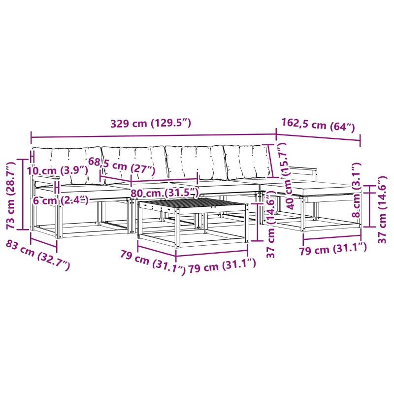 Lauko sofos komplektas 6 pcs Balta ir kreminė
