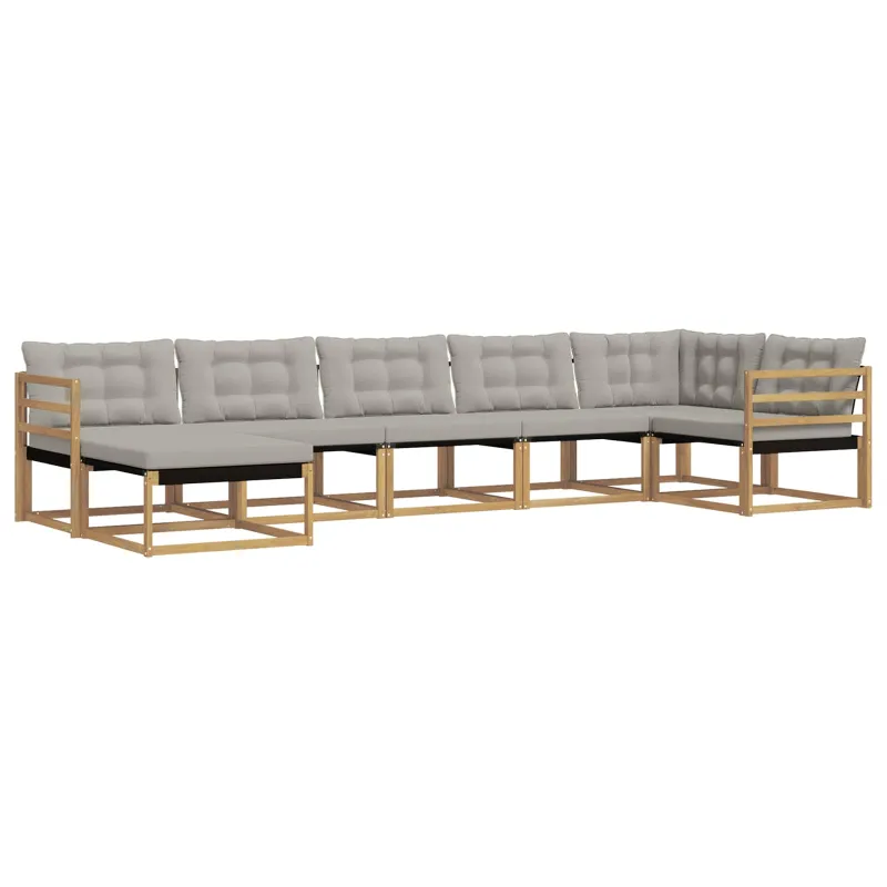 Lauko sofos komplektas 7 pcs Balta ir šviesiai pilka