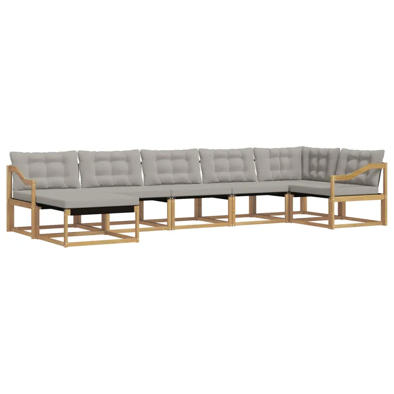 Lauko sofos komplektas 7 pcs Balta ir šviesiai pilka