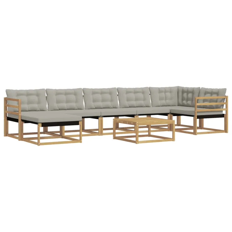 Lauko sofos komplektas 8 pcs Balta ir šviesiai pilka