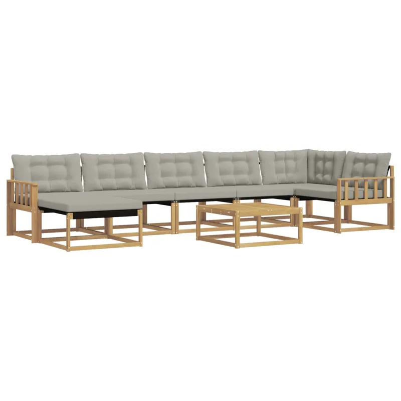 Lauko sofos komplektas 8 pcs Balta ir šviesiai pilka