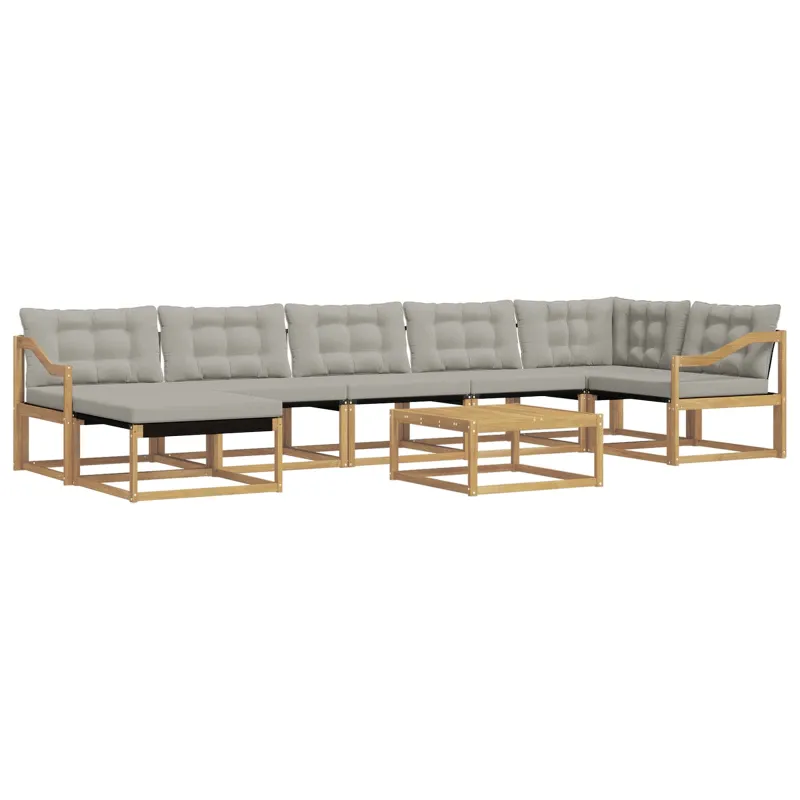 Lauko sofos komplektas 8 pcs Balta ir šviesiai pilka