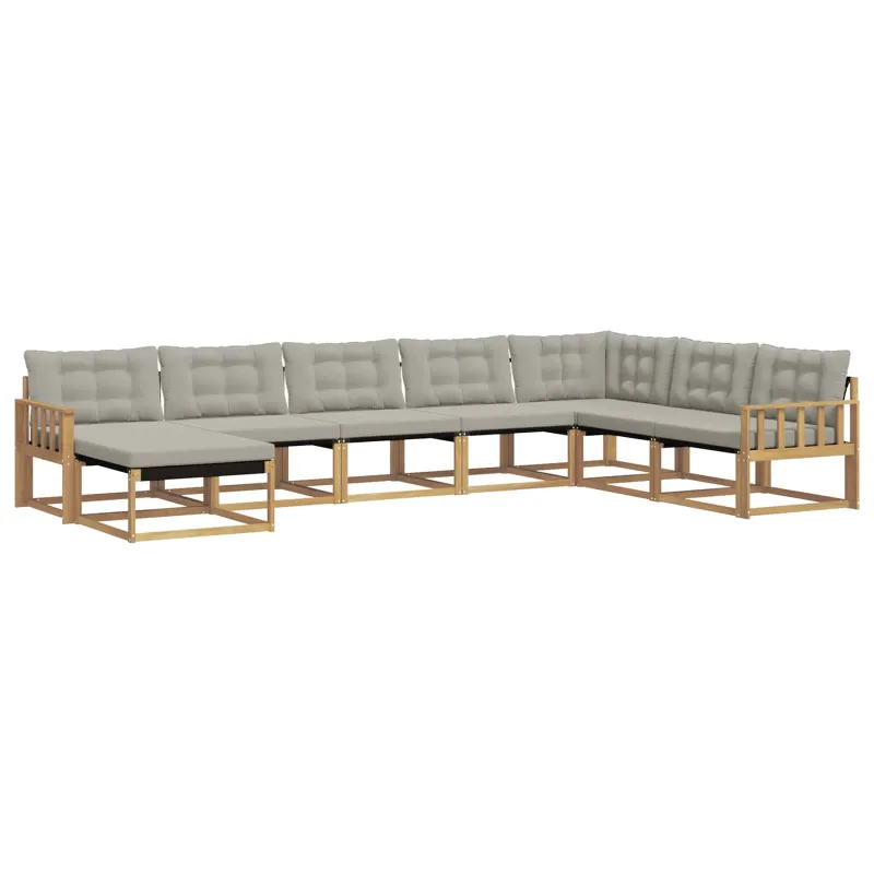Lauko sofos komplektas 8 pcs Balta ir šviesiai pilka