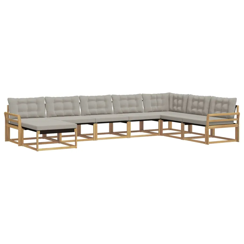 Lauko sofos komplektas 8 pcs Balta ir šviesiai pilka
