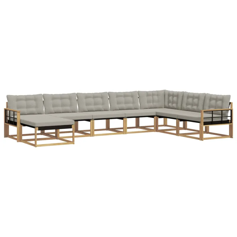 Lauko sofos komplektas 8 pcs Balta ir šviesiai pilka