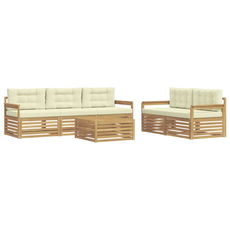 Lauko sofos komplektas 6 pcs Balta ir kreminė