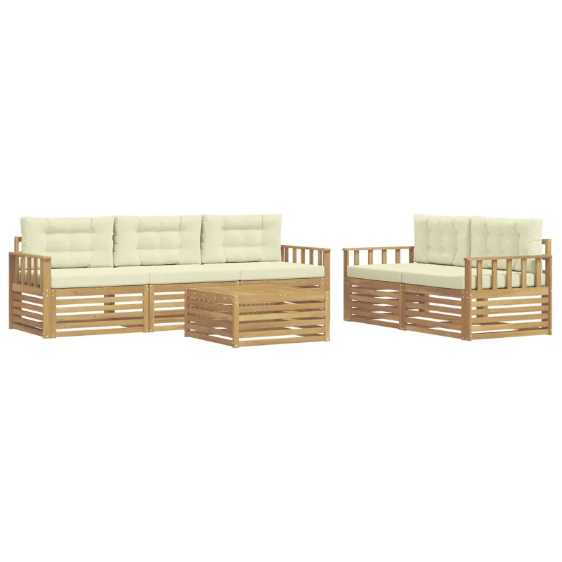Lauko sofos komplektas 6 pcs Balta ir kreminė