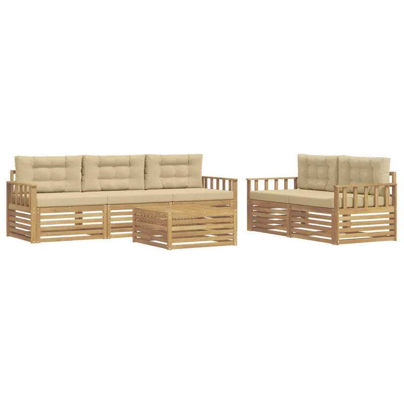 Lauko sofos komplektas 6 pcs Balta ir kreminė