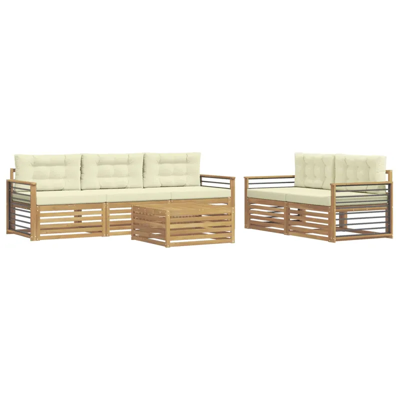 Lauko sofos komplektas 6 pcs Balta ir kreminė