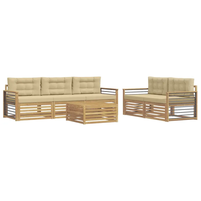 Lauko sofos komplektas 6 pcs Balta ir kreminė