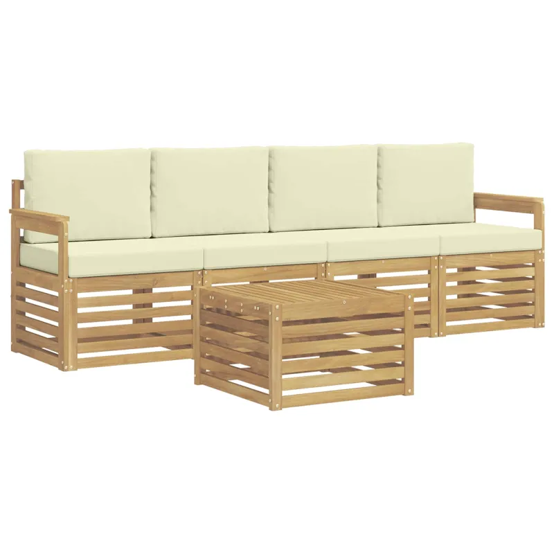 Lauko sofos komplektas 5 pcs Balta ir kreminė Poliesteris