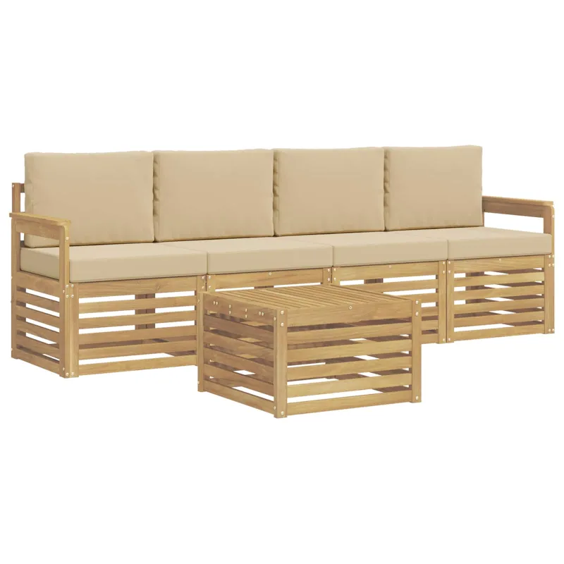 Lauko sofos komplektas 5 pcs Balta ir kreminė Poliesteris