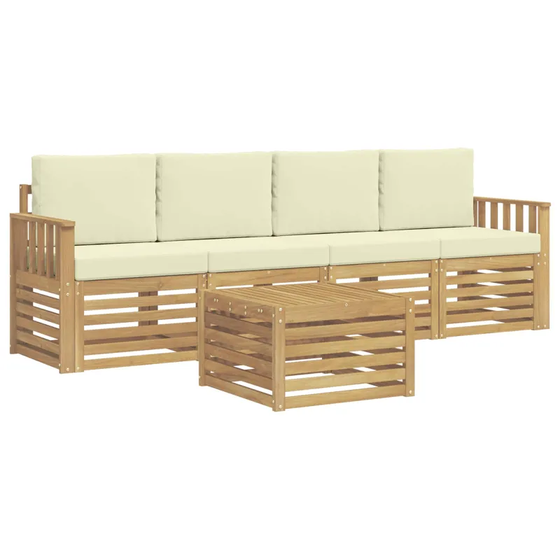 Lauko sofos komplektas 5 pcs Balta ir kreminė Poliesteris