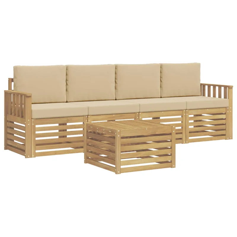 Lauko sofos komplektas 5 pcs Balta ir kreminė Poliesteris