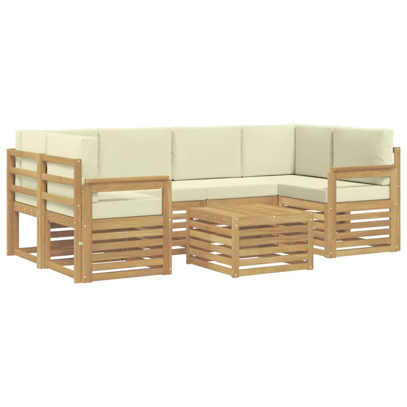 Lauko sofos komplektas 7 pcs Balta ir kreminė Poliesteris
