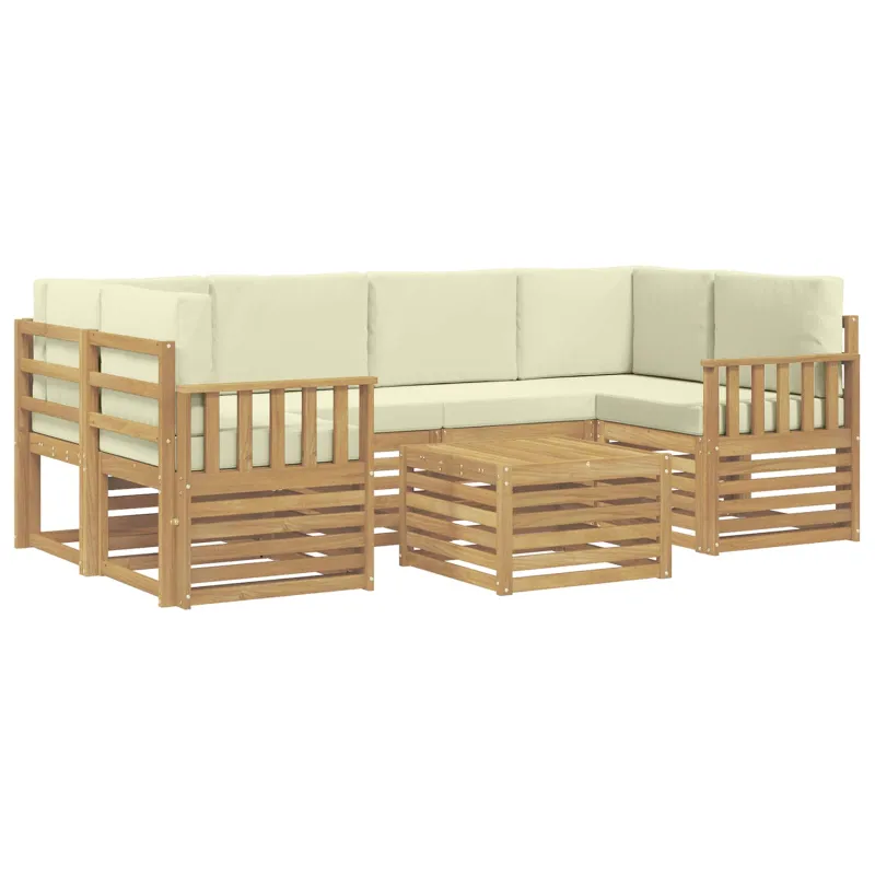 Lauko sofos komplektas 7 pcs Balta ir kreminė Poliesteris
