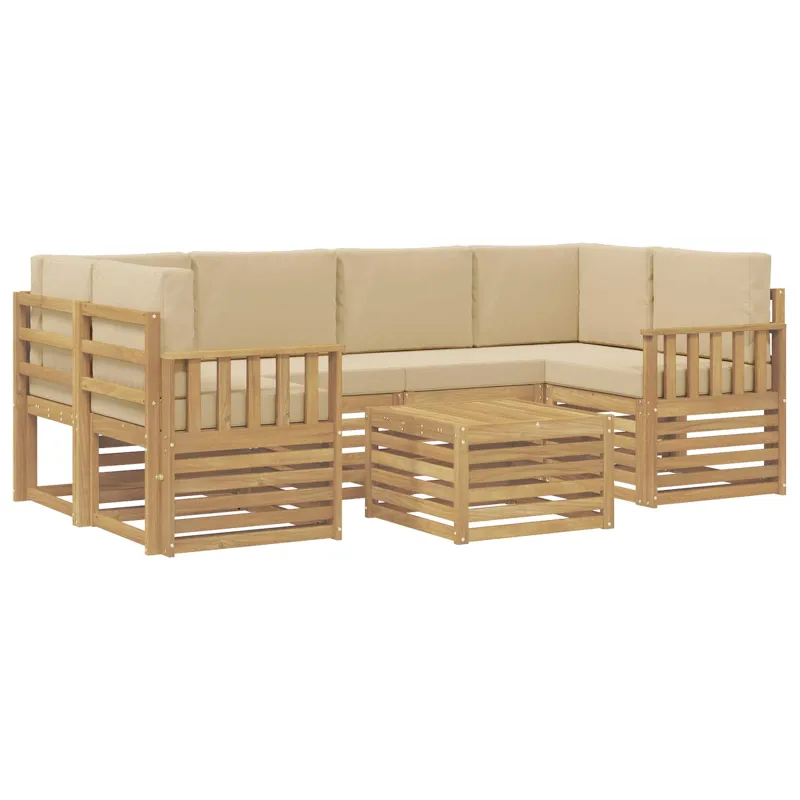 Lauko sofos komplektas 7 pcs Balta ir kreminė Poliesteris