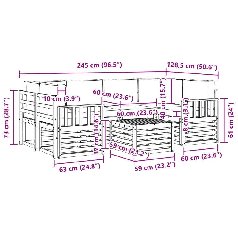 Lauko sofos komplektas 7 pcs Balta ir kreminė Poliesteris