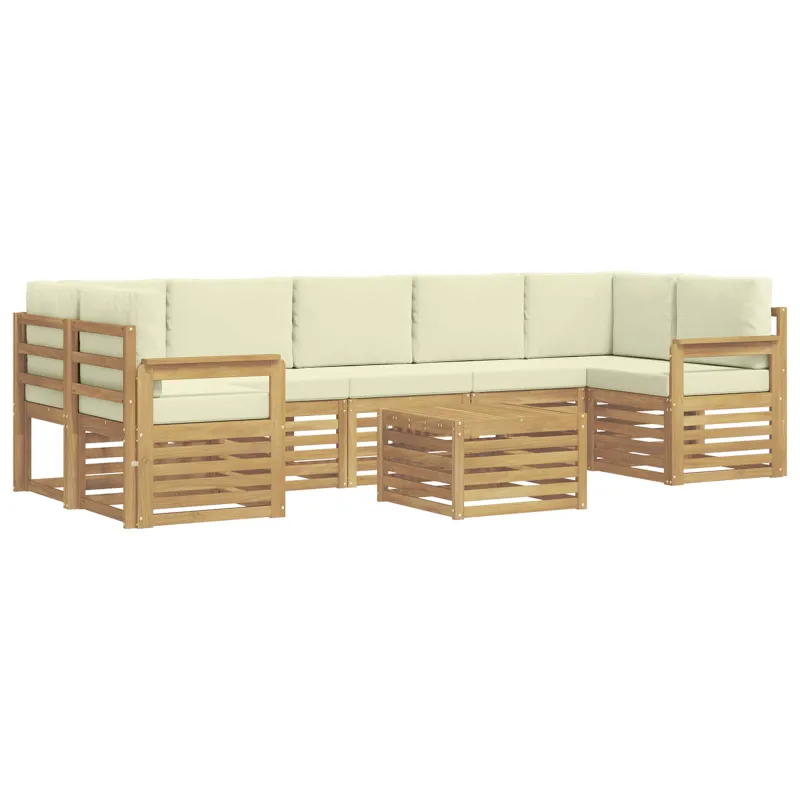 Lauko sofos komplektas 8 pcs Balta ir kreminė Poliesteris