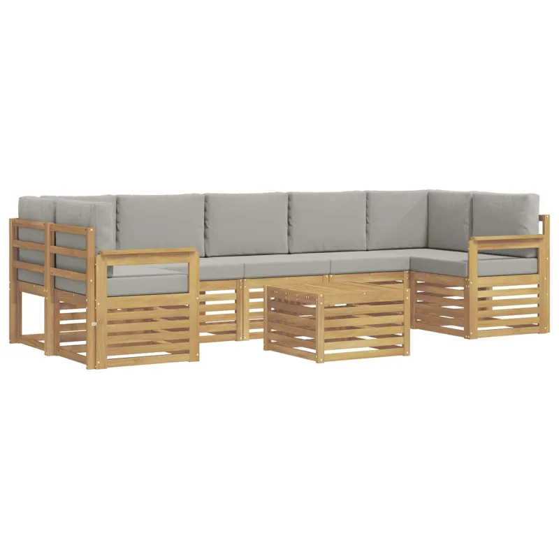 Lauko sofos komplektas su pagalve 8 pcs Balta ir šviesiai pilka