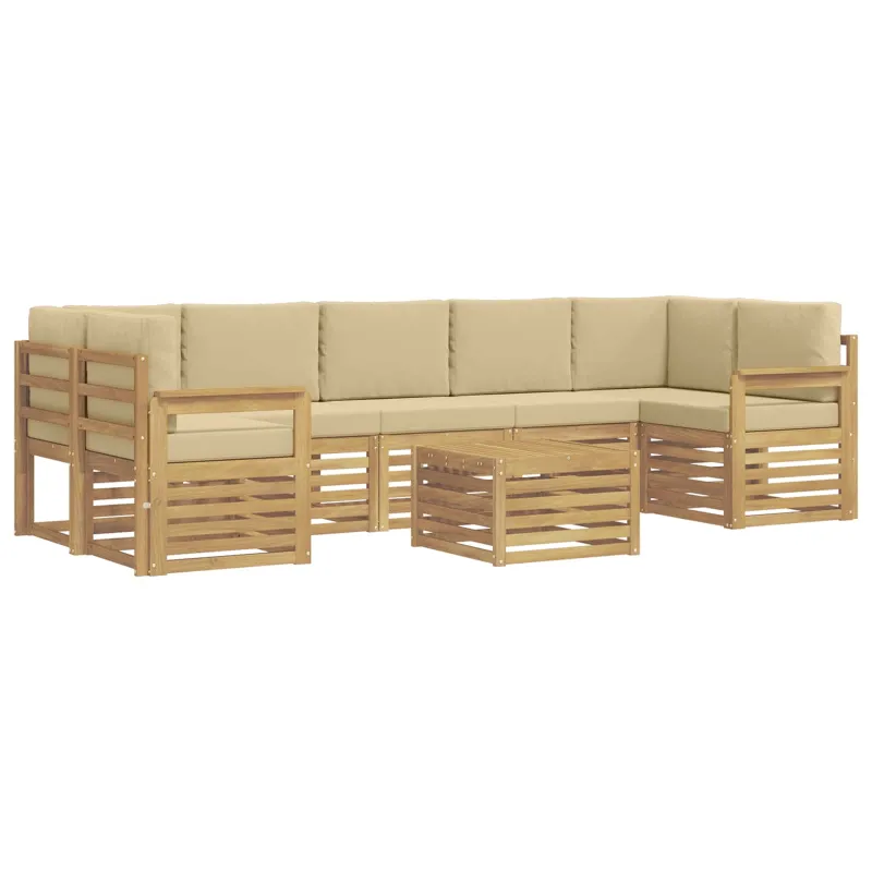 Lauko sofos komplektas 8 pcs Balta ir kreminė Poliesteris