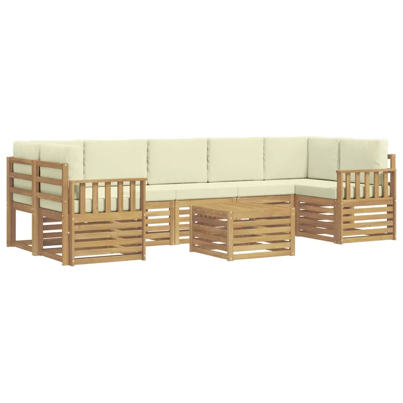 Lauko sofos komplektas 8 pcs Balta ir kreminė Poliesteris