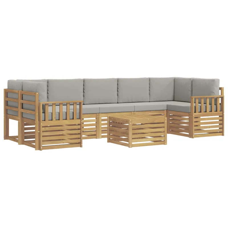 Lauko sofos komplektas su pagalve 8 pcs Balta ir šviesiai pilka