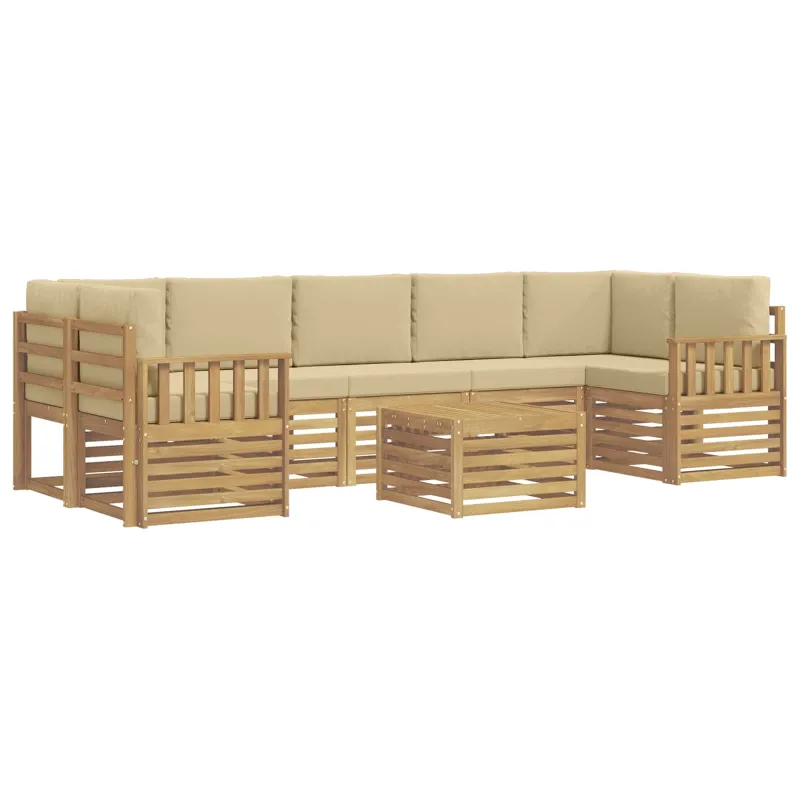 Lauko sofos komplektas 8 pcs Balta ir kreminė Poliesteris