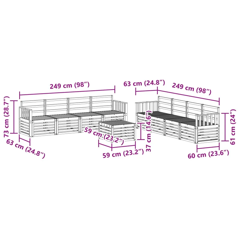 Lauko sofos komplektas 9 pcs Balta 59 x 59 x 37 cm