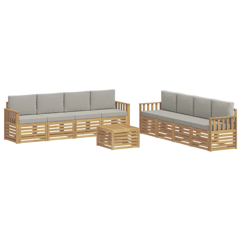 Lauko sofos komplektas 9 pcs Balta ir šviesiai pilka