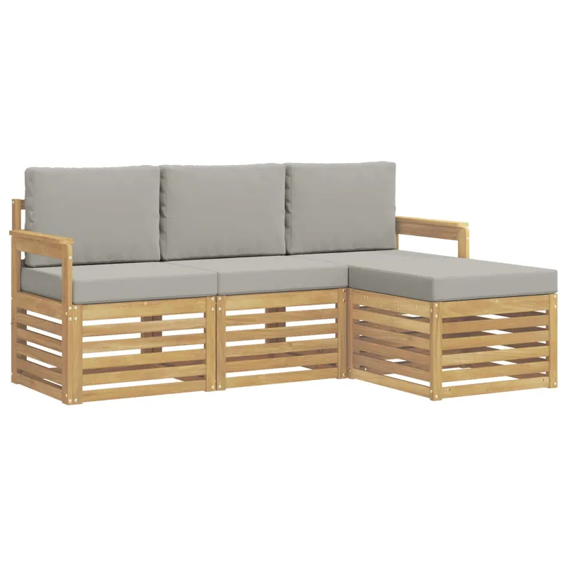 Lauko sofos komplektas 4 pcs Balta ir šviesiai pilka