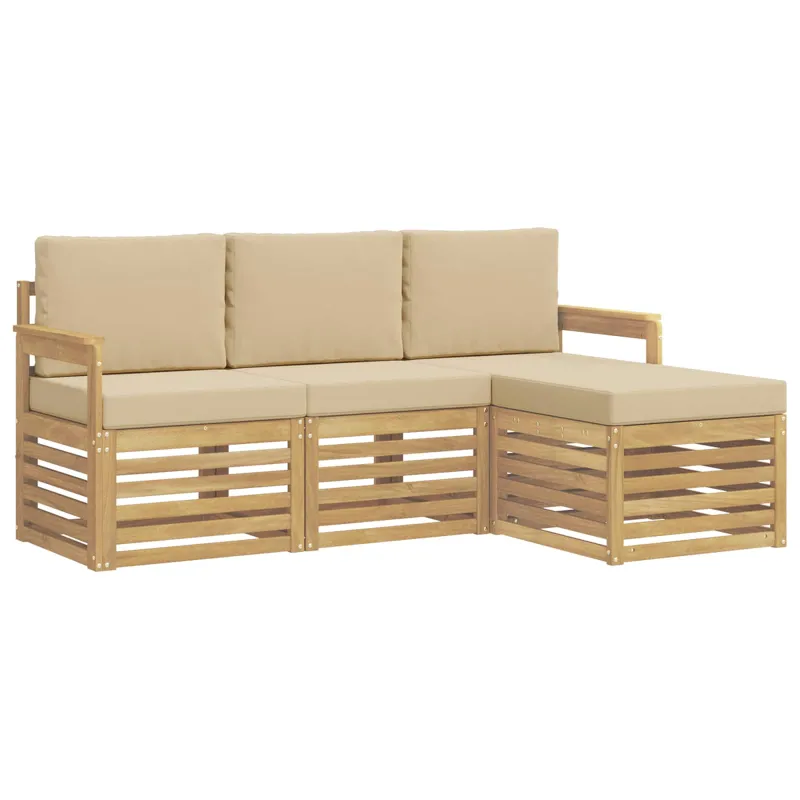 Lauko sofos komplektas 4 pcs Balta ir kreminė