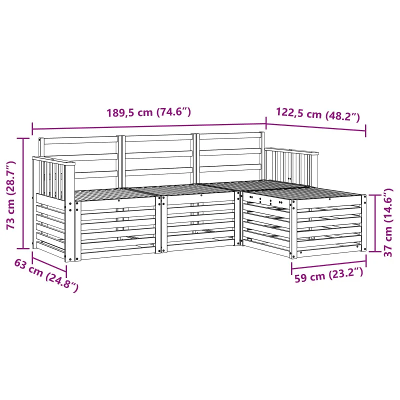 Lauko sofos komplektas 4 pcs Balta 189,5 x 122,5 x 73 cm